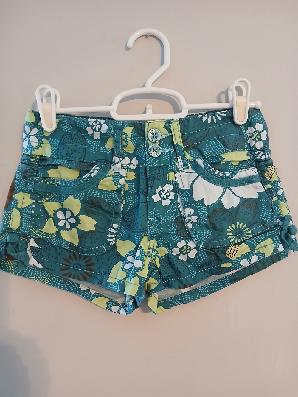 Faded Glory Teal Floral Girls’ Shorts with Lime Accents